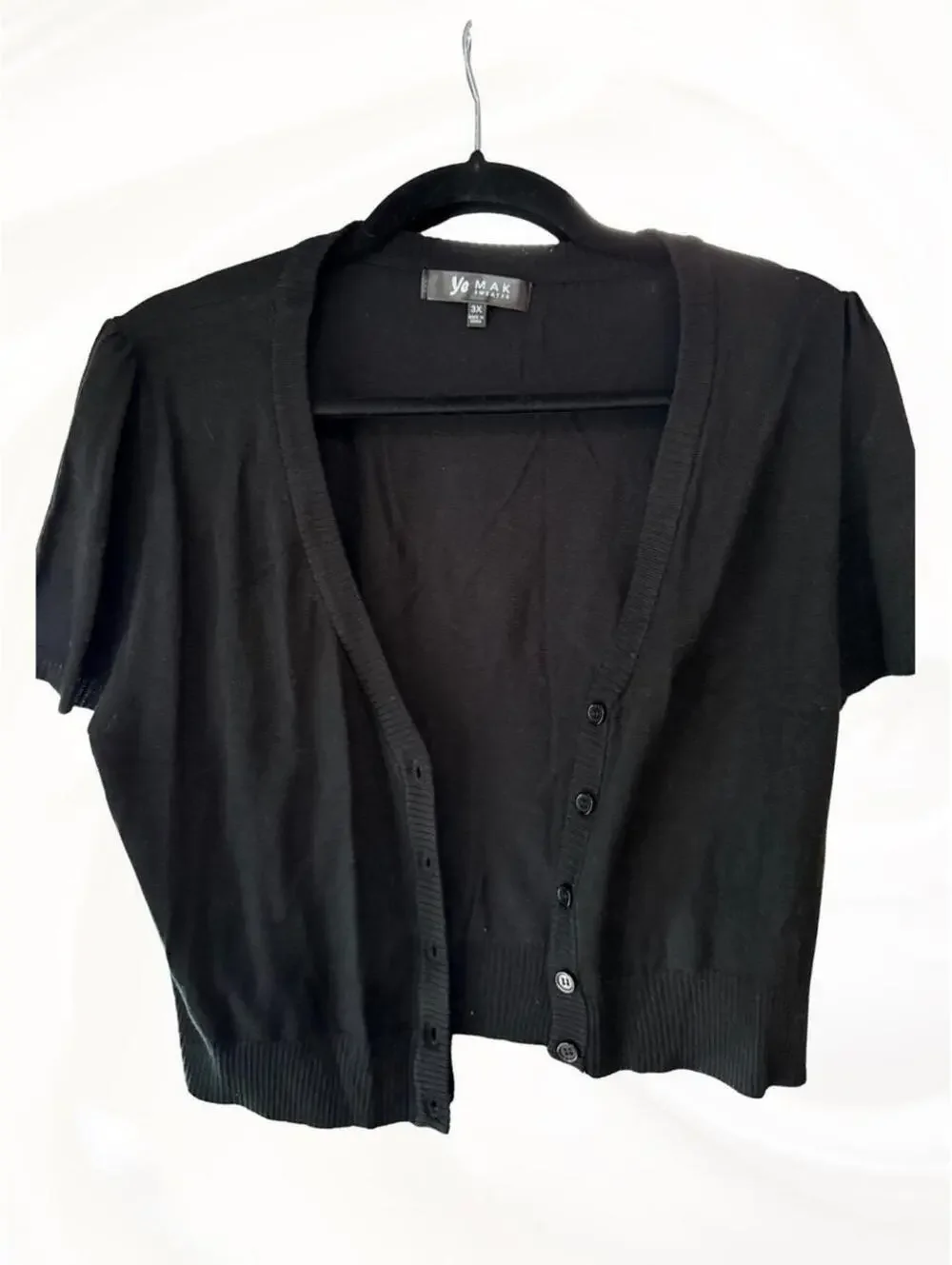 Black Short Sleeve Button Front Cropped Cardigan Plus Size 3XL